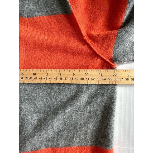 Pure Amici Cashmere Cardigan Orange Gray Striped Open Front Pockets - Picture 10 of 12